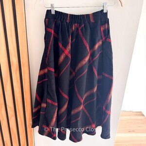 Wool Midi Skirt in Blue Red and Gold Plaid by Tanming (S)